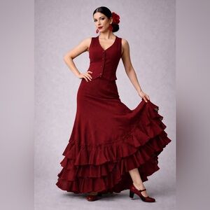 Flamenco Dance Ruffled Skirt & Vest Costume Set